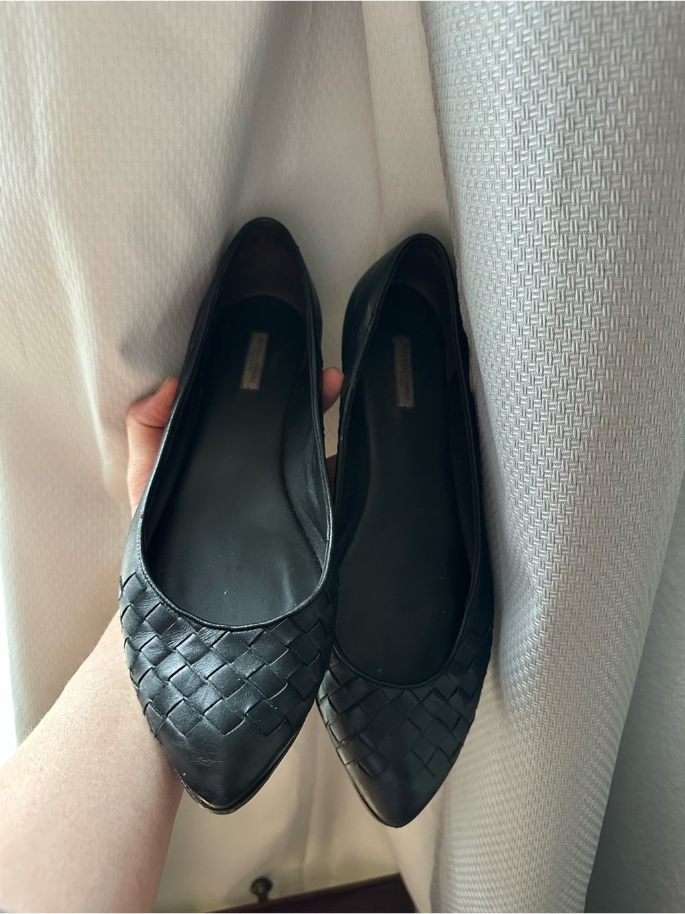 Bottega Veneta Black Woven Pointed Ballet Flats